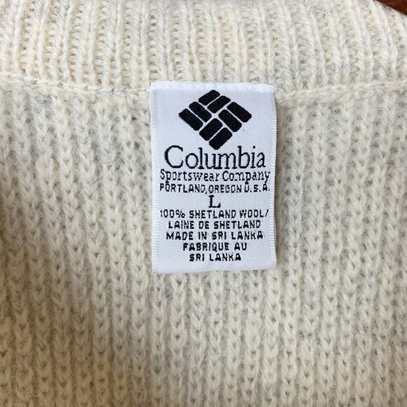 Vintage Columbia Sweater Cream Pullover Shetland Wool Long Sleeve Men's L - Flaw - Picture 3 of 9